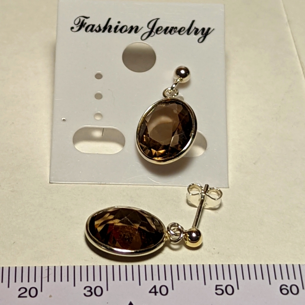 Deep brown smoky quartz faceted earrings .925